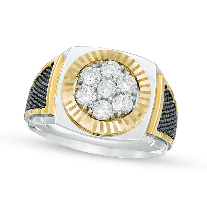 Men's 1.0 CT. T.W. Composite Natural Diamond Signet Ring in Solid 10K Two-Tone Gold and Black Rhodium