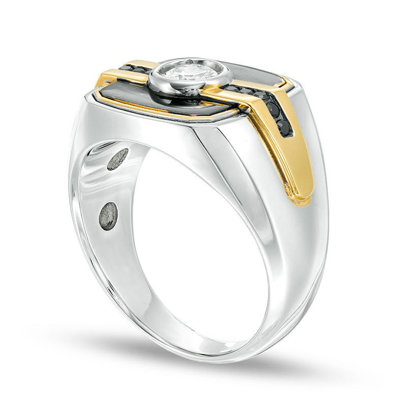 Men's 0.63 CT. T.W. Enhanced Black and White Natural Diamond Signet Ring in Solid 14K Two-Tone Gold and Black Rhodium