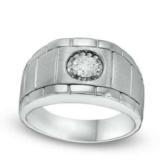 Men's 0.38 CT. Natural Clarity Enhanced Diamond Solitaire Brushed Wedding Band in Solid 10K White Gold