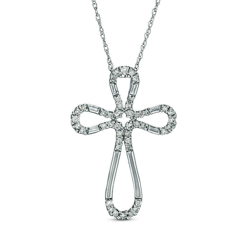 0.2 CT. T.W. Natural Diamond Loop Cross Pendant in 10K White Gold