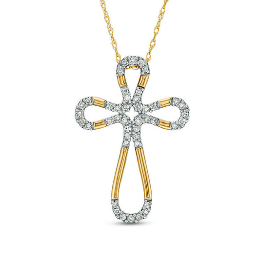 0.2 CT. T.W. Natural Diamond Loop Cross Pendant in 10K Yellow Gold