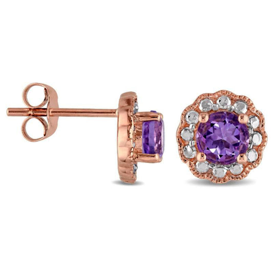 5.0mm Amethyst Flower Vintage-Style Stud Earrings in 10K Rose Gold