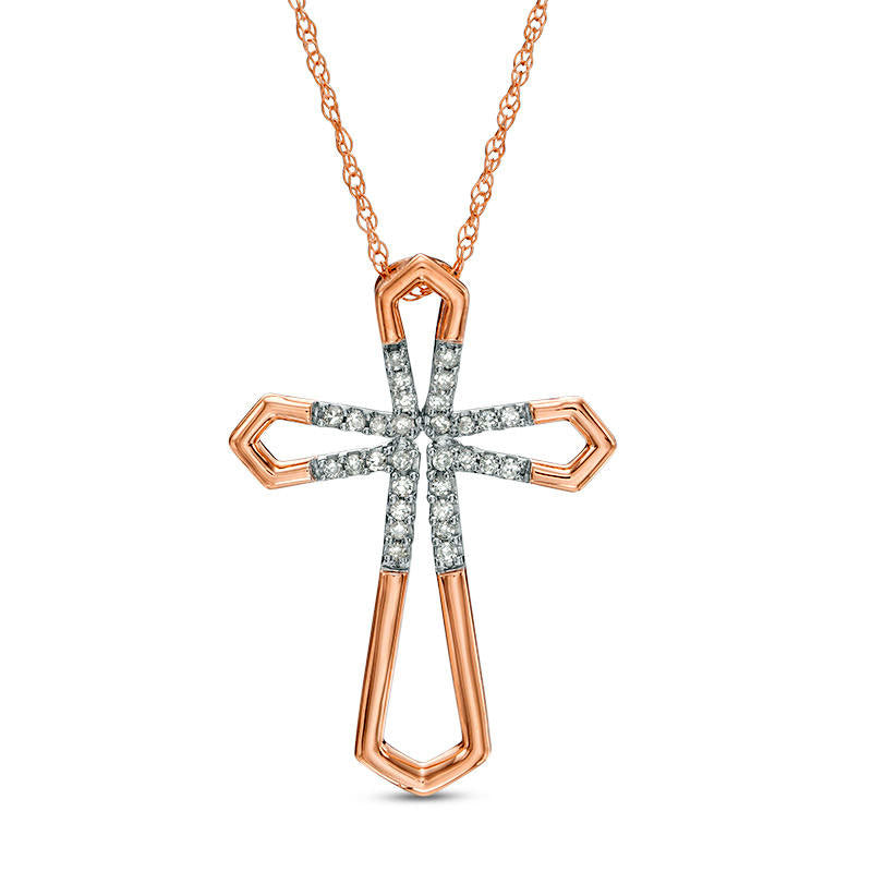 0.1 CT. T.W. Natural Diamond Open Cross Pendant in 10K Rose Gold