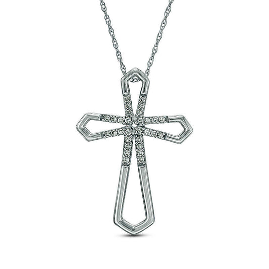 0.1 CT. T.W. Natural Diamond Open Cross Pendant in 10K White Gold