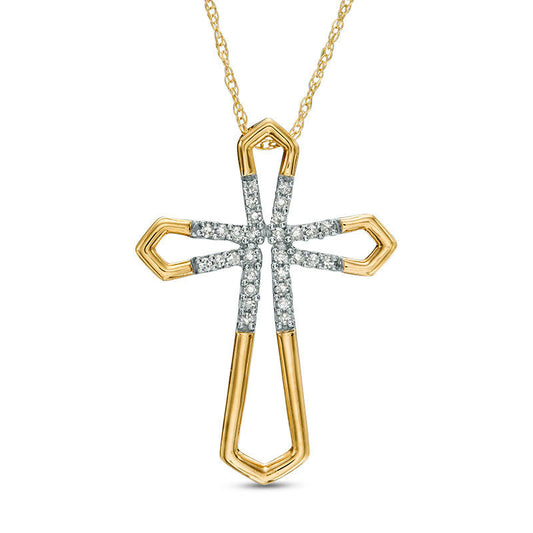 0.1 CT. T.W. Natural Diamond Open Cross Pendant in 10K Yellow Gold