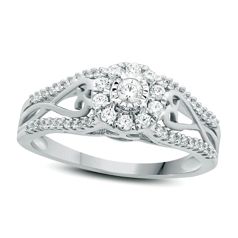 0.33 CT. T.W. Natural Diamond Frame Heart-Sides Engagement Ring in Solid 10K White Gold