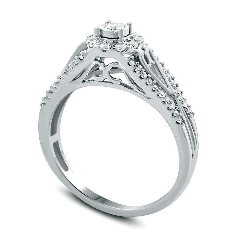 0.33 CT. T.W. Natural Diamond Frame Heart-Sides Engagement Ring in Solid 10K White Gold