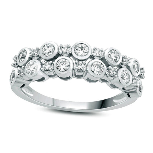 0.50 CT. T.W. Natural Diamond Alternating Double Row Anniversary Band in Solid 10K White Gold