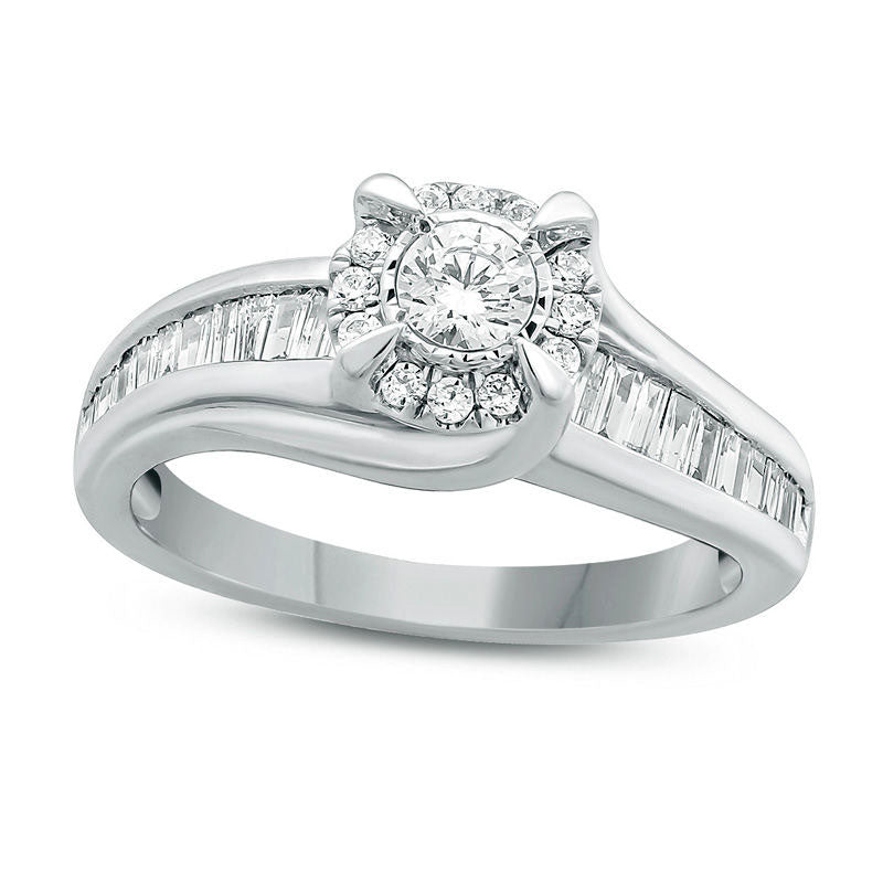 0.75 CT. T.W. Natural Diamond Frame Bypass Engagement Ring in Solid 10K White Gold