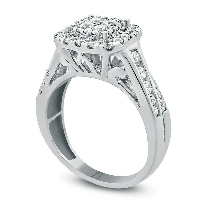 1.0 CT. T.W. Quad Natural Diamond Double Frame Crossover Shank Engagement Ring in Solid 10K White Gold