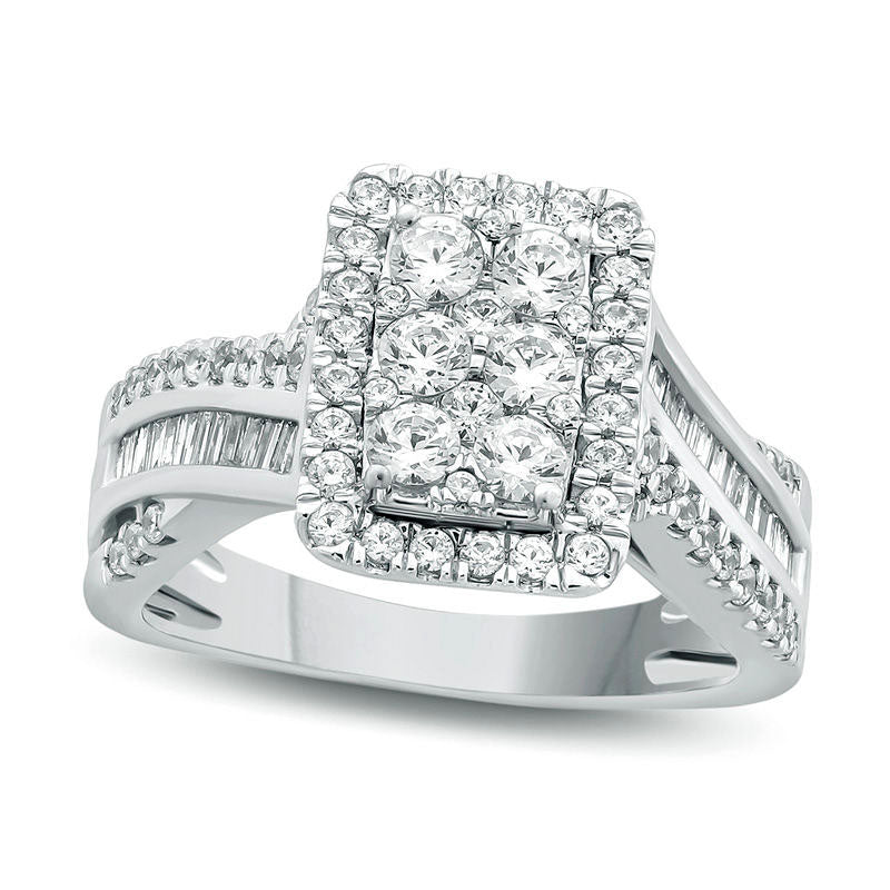 1.0 CT. T.W. Composite Natural Diamond Rectangle Frame Crossover Shank Engagement Ring in Solid 10K White Gold