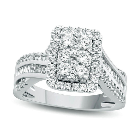 1.0 CT. T.W. Composite Natural Diamond Rectangle Frame Crossover Shank Engagement Ring in Solid 10K White Gold