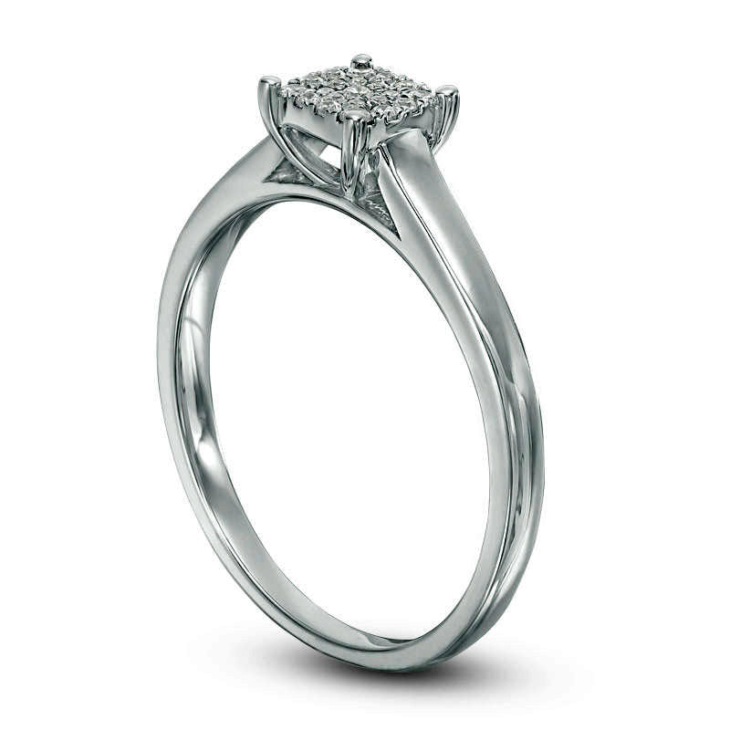 0.10 CT. T.W. Composite Natural Diamond Cushion Frame Promise Ring in Solid 10K White Gold