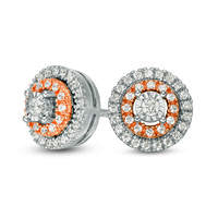 0.25 CT. T.W. Diamond Double Frame Stud Earrings in Sterling Silver and 10K Rose Gold