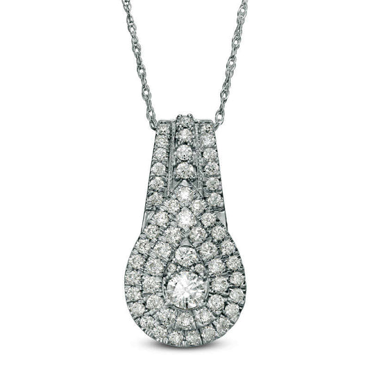 0.75 CT. T.W. Natural Diamond Double Teardrop Frame Antique Vintage-Style Pendant in 10K White Gold