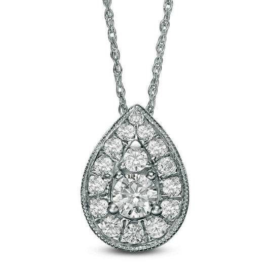 0.5 CT. T.W. Natural Diamond Teardrop Frame Antique Vintage-Style Pendant in 10K White Gold