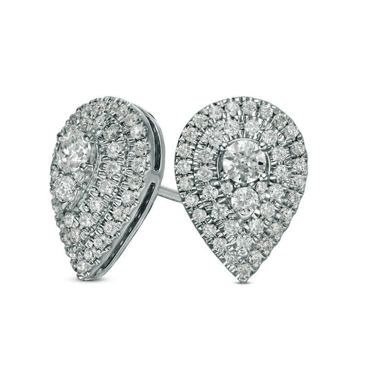 0.75 CT. T.W. Diamond Double Teardrop Frame Stud Earrings in 10K White Gold