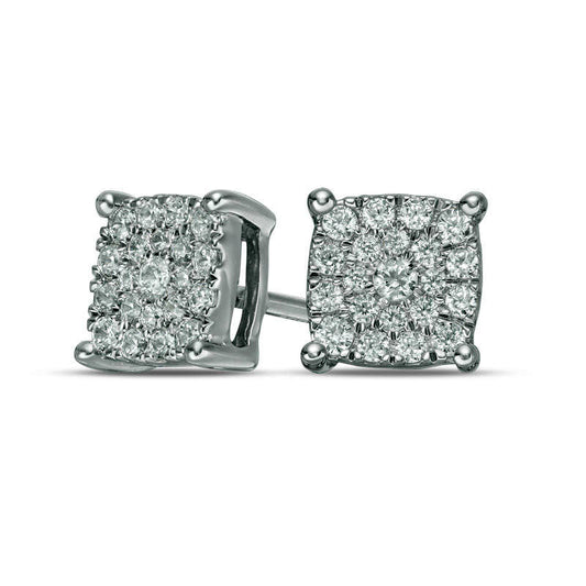 0.2 CT. T.W. Composite Diamond Cushion Frame Stud Earrings in 10K White Gold