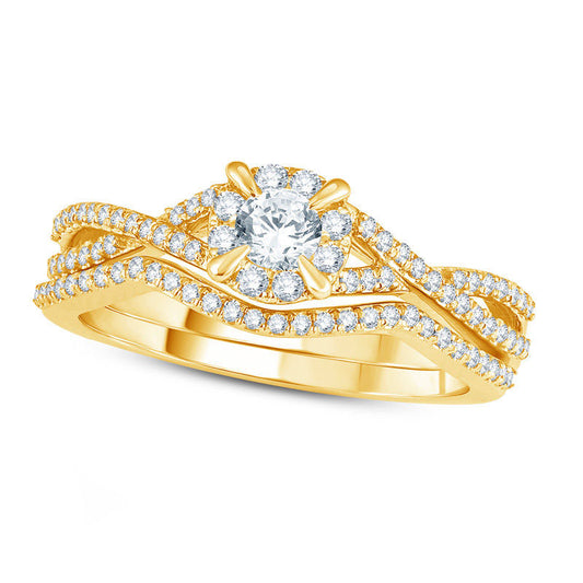 0.50 CT. T.W. Natural Diamond Frame Twist Bridal Engagement Ring Set in Solid 14K Gold