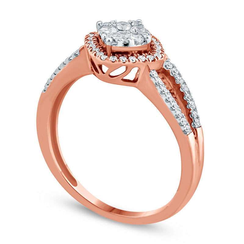 0.50 CT. T.W. Composite Natural Diamond Tilted Square Frame Engagement Ring in Solid 10K Rose Gold