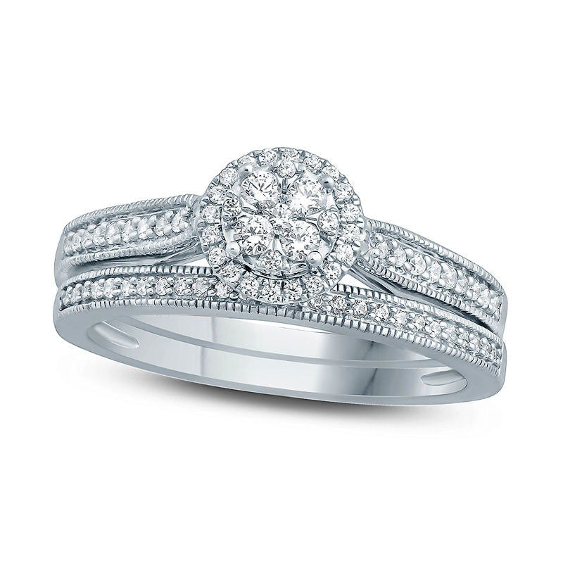 0.33 CT. T.W. Composite Natural Diamond Frame Antique Vintage-Style Bridal Engagement Ring Set in Solid 10K White Gold