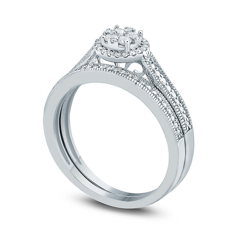 0.33 CT. T.W. Composite Natural Diamond Frame Antique Vintage-Style Bridal Engagement Ring Set in Solid 10K White Gold