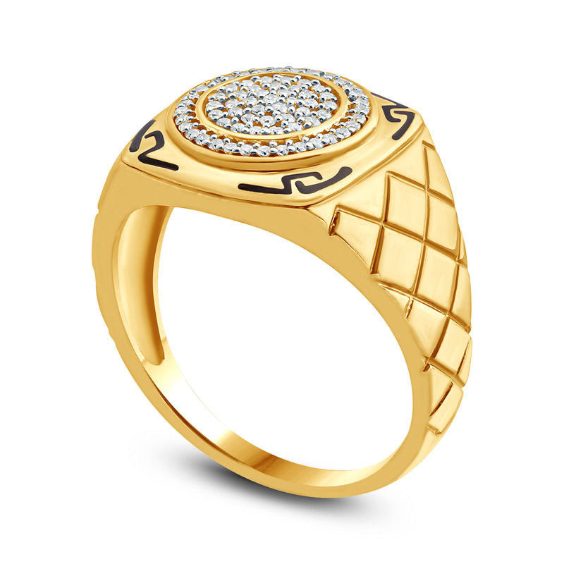 Men's 0.25 CT. T.W. Composite Natural Diamond and Enamel Aztec Design Square Signet Ring in Solid 10K Yellow Gold