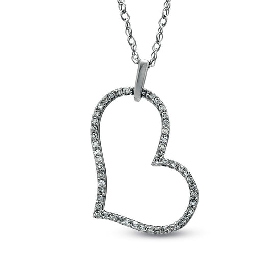 0.1 CT. T.W. Natural Diamond Tilted Heart Outline Pendant in 10K White Gold