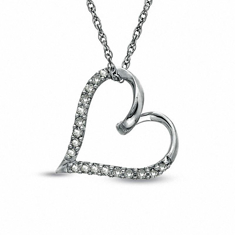 0.1 CT. T.W. Natural Diamond Twirl Tilted Heart Pendant in Sterling Silver