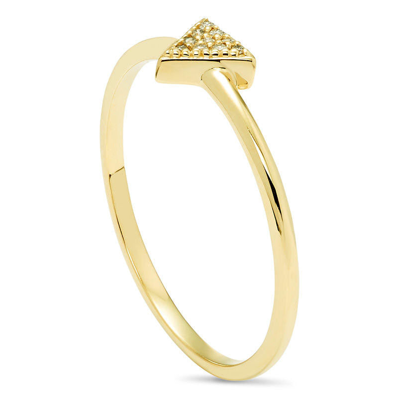 Natural Diamond Accent Triangle Ring in Solid 10K Yellow Gold