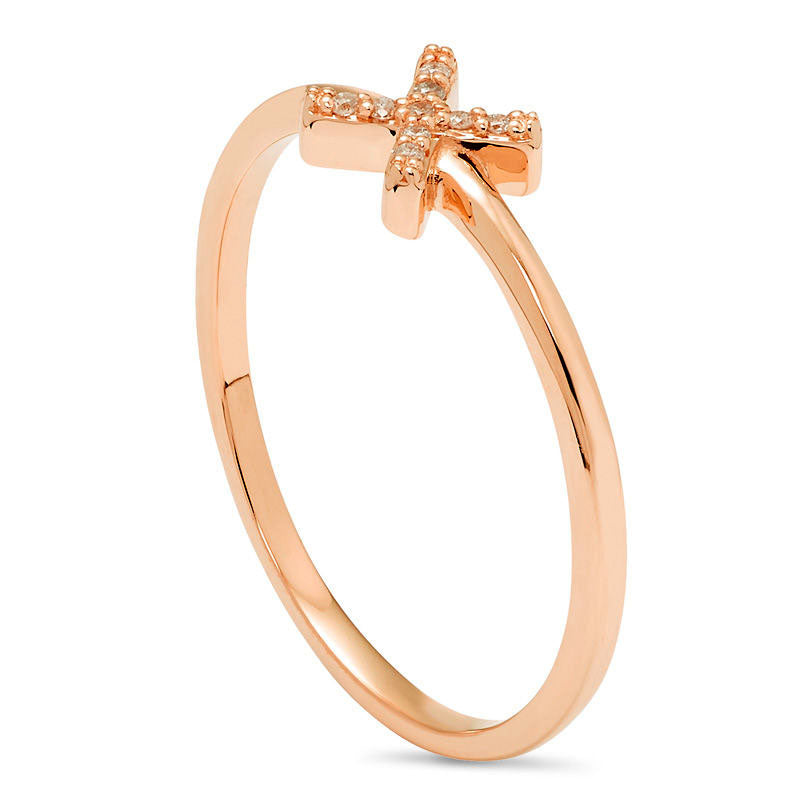 Natural Diamond Accent "X" Ring in Solid 10K Rose Gold