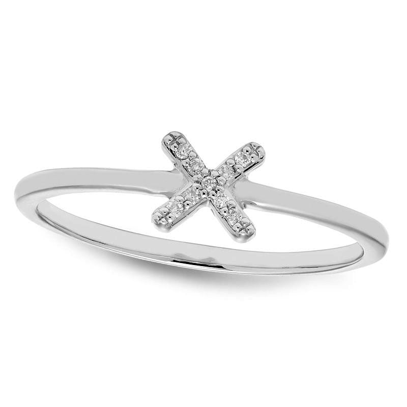 Natural Diamond Accent "X" Ring in Solid 10K White Gold