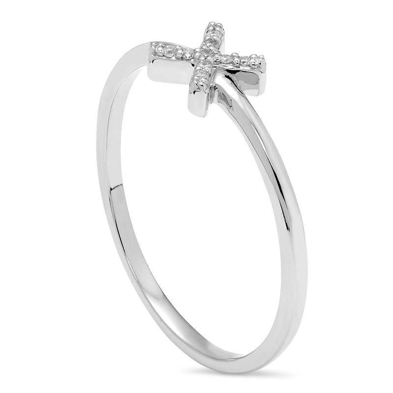 Natural Diamond Accent "X" Ring in Solid 10K White Gold