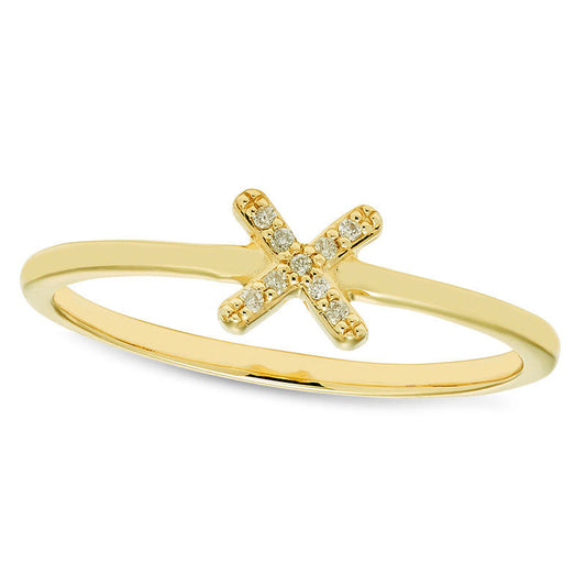 Natural Diamond Accent "X" Ring in Solid 10K Yellow Gold