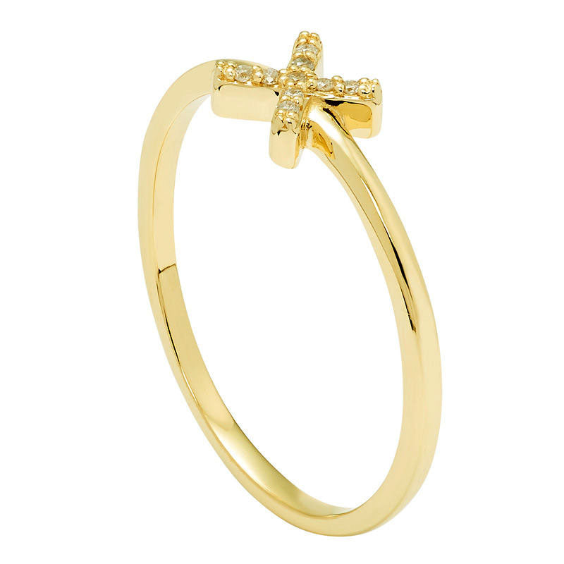 Natural Diamond Accent "X" Ring in Solid 10K Yellow Gold