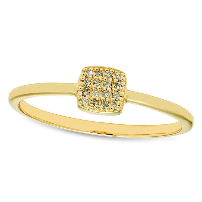 Natural Diamond Accent Cushion-Shaped Ring in Solid 10K Yellow Gold