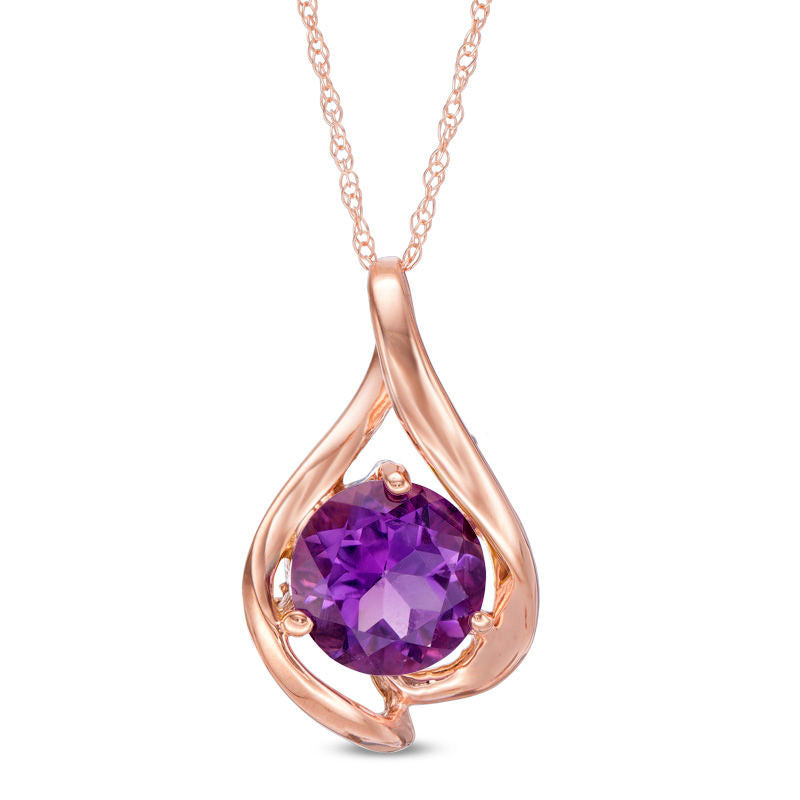 8.0mm Amethyst Teardrop Pendant in 10K Rose Gold