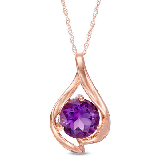 8.0mm Amethyst Teardrop Pendant in 10K Rose Gold