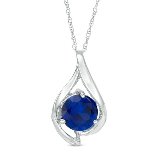 8.0mm Lab-Created Blue Sapphire Teardrop Pendant in 10K White Gold