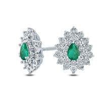 Pear-Shaped Lab-Created Emerald and 0.2 CT. T.W. Diamond Starburst Frame Stud Earrings in Sterling Silver