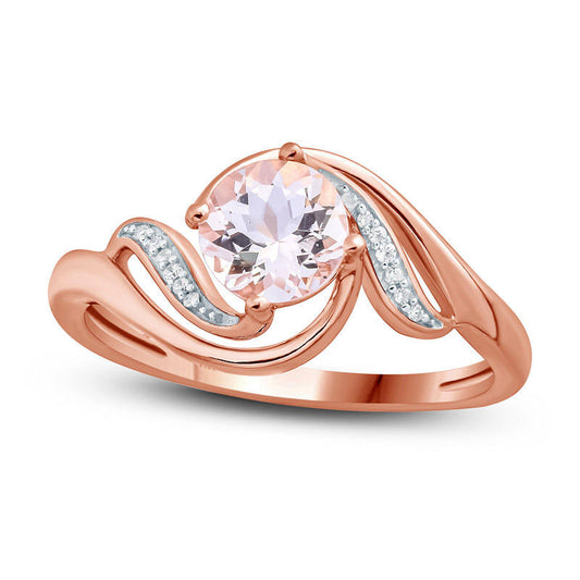 6.0mm Morganite and Natural Diamond Accent Swirl Bypass Ring in Solid 10K Rose Gold