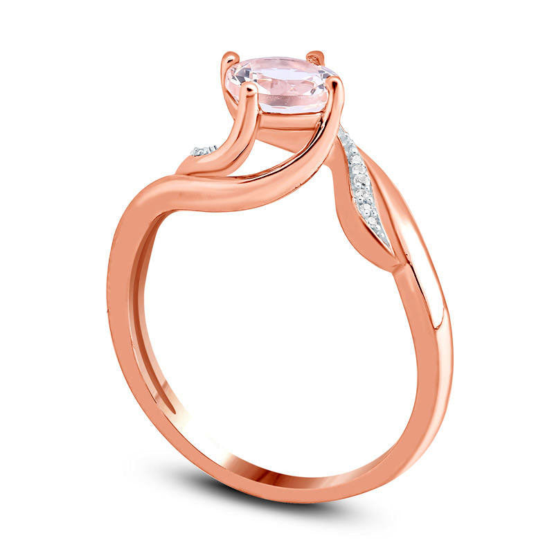 6.0mm Morganite and Natural Diamond Accent Swirl Bypass Ring in Solid 10K Rose Gold