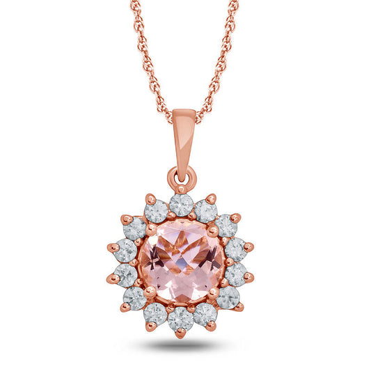 7.0mm Morganite and 0.38 CT. T.W. Natural Diamond Starburst Frame Pendant in 10K Rose Gold