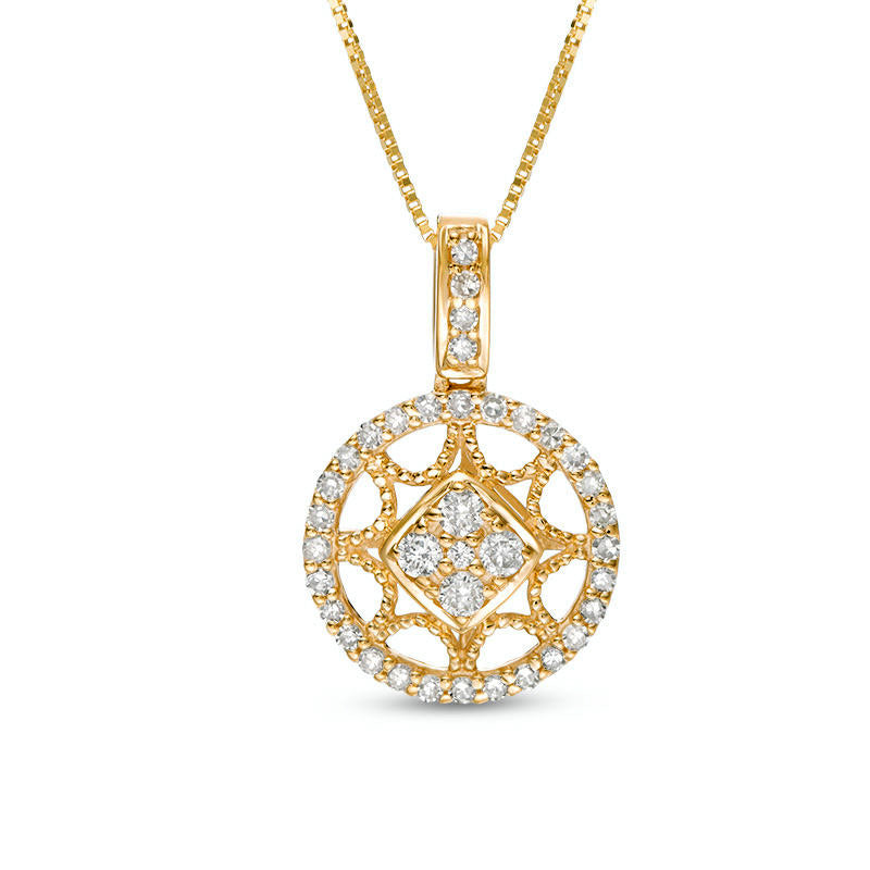 0.25 CT. T.W. Natural Diamond Antique Vintage-Style Star Circle Pendant in 10K Yellow Gold