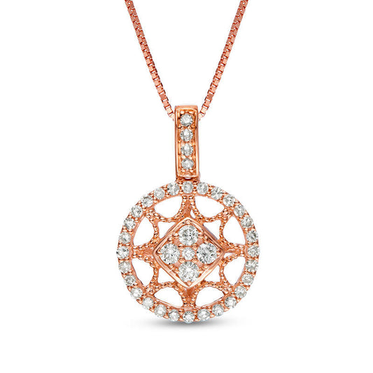 0.25 CT. T.W. Natural Diamond Antique Vintage-Style Star Circle Pendant in 10K Rose Gold