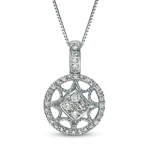 0.25 CT. T.W. Natural Diamond Antique Vintage-Style Star Circle Pendant in 10K White Gold