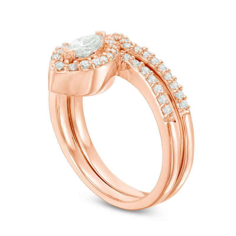 0.50 CT. T.W. Marquise Natural Diamond Frame Bridal Engagement Ring Set in Solid 10K Rose Gold