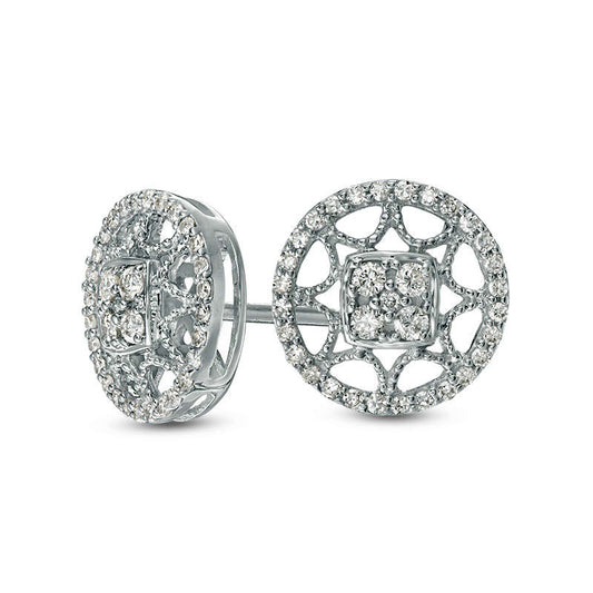 0.25 CT. T.W. Diamond Vintage-Style Star Circle Stud Earrings in 10K White Gold