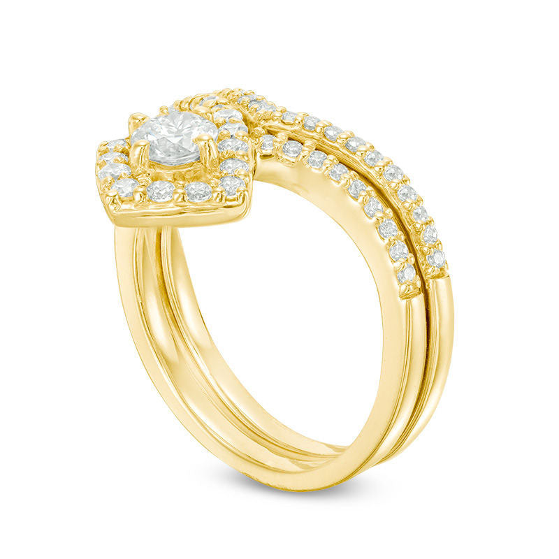 0.75 CT. T.W. Natural Diamond Tilted Cushion Frame Bridal Engagement Ring Set in Solid 10K Yellow Gold