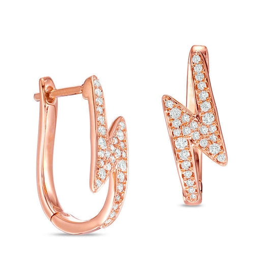 0.25 CT. T.W. Diamond Lightning Bolt Hoop Earrings in 10K Rose Gold